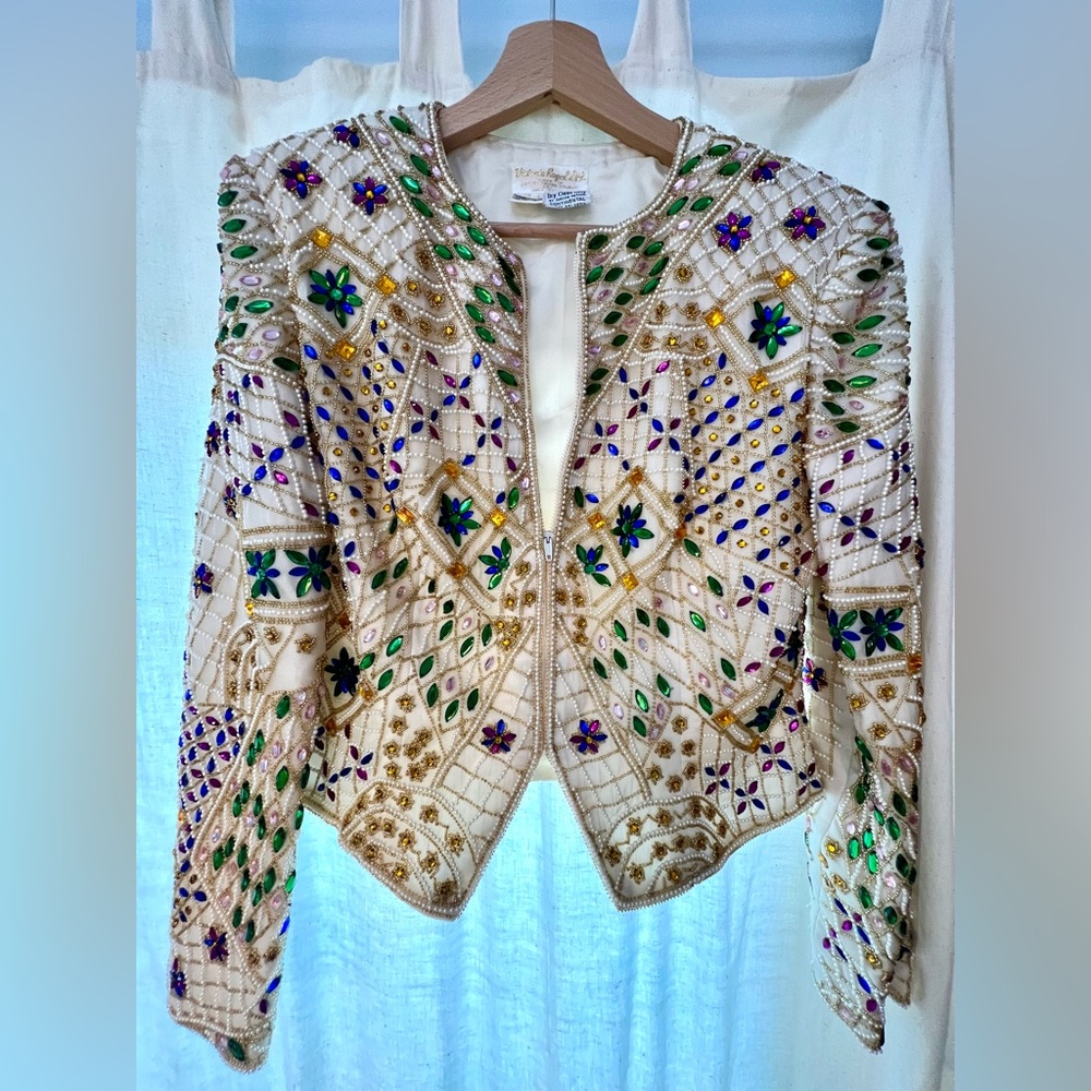 Victoria Royal Hong Kong floral crystal beaded evening jacket